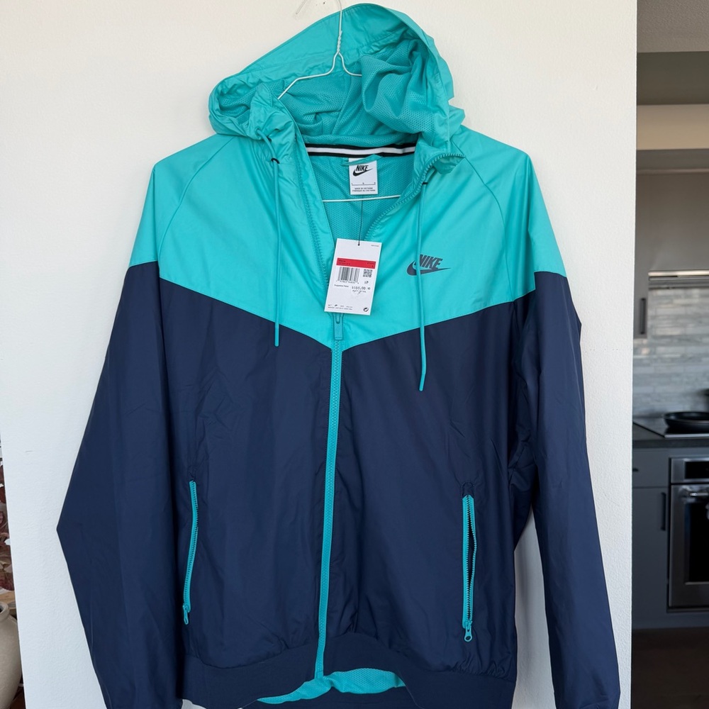 Nike Windrunner, LARGE Windbreaker Men’s Full Zip Jacket Turquoise Blue